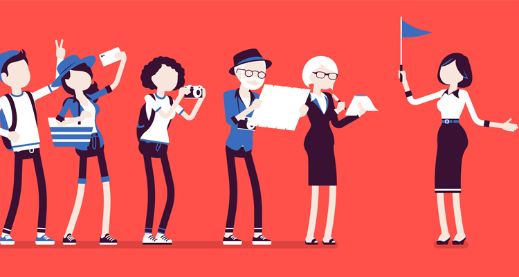 Guide touristique dirigeant un groupe de personnes