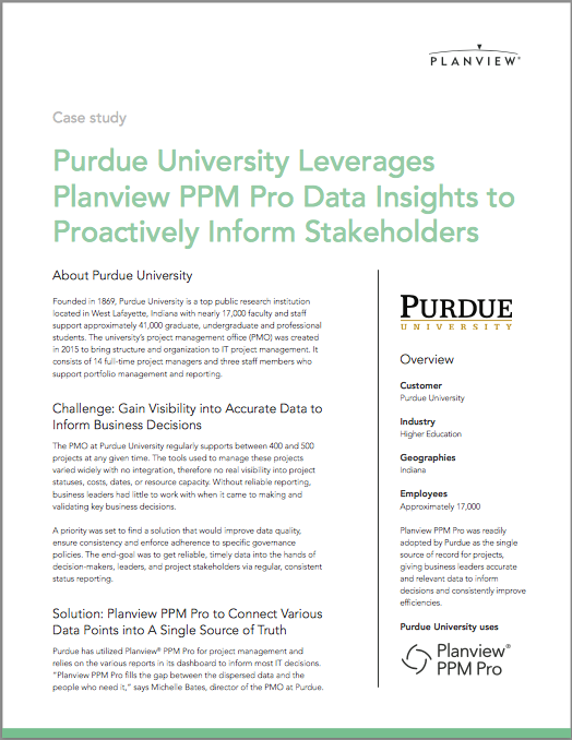 Purdue University utnyttjar Planview PPM Pro Data Insights Case Study